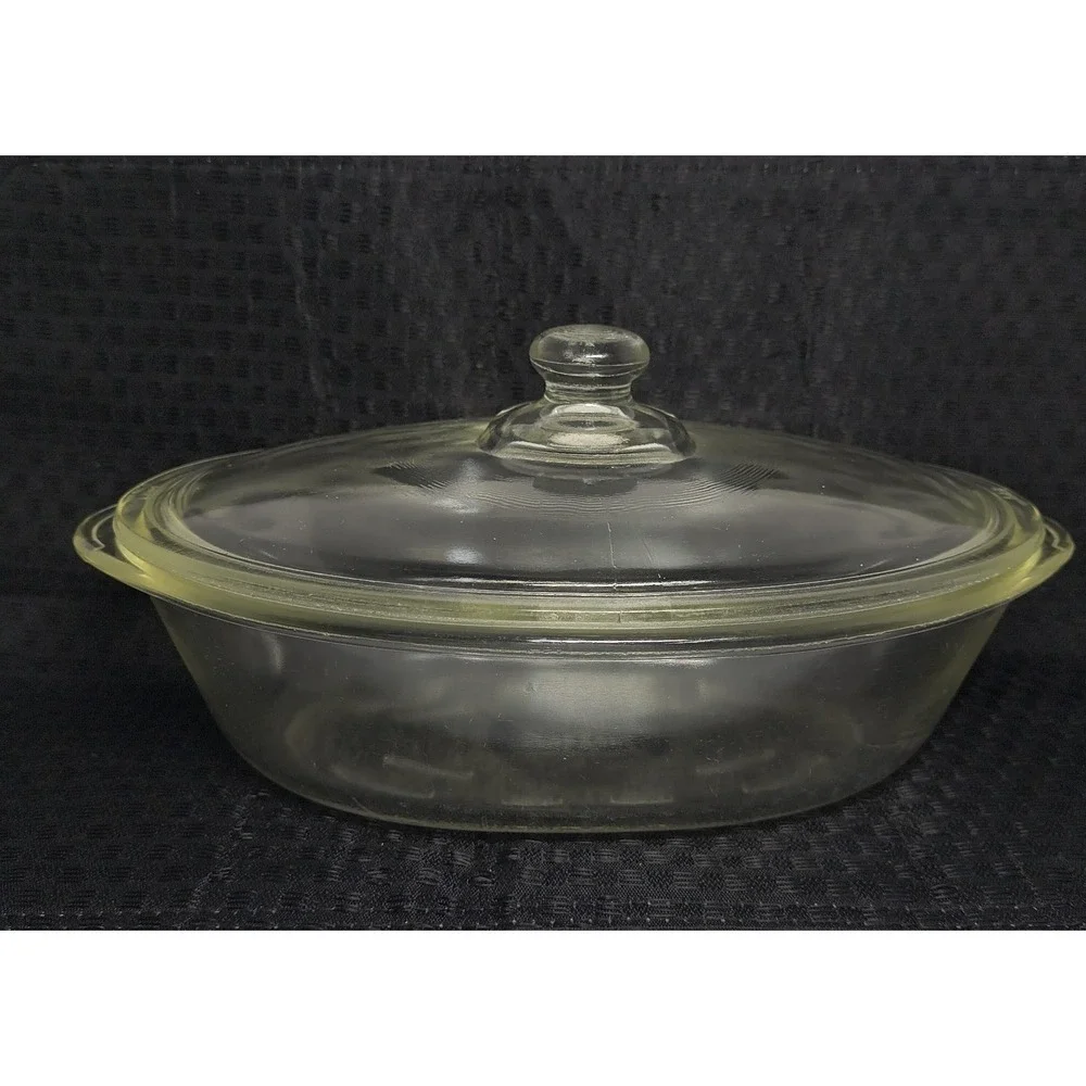 Vintage Glasbake Oval Covered Casserole Dish 225 w Lid Clear Glass USA Retro 10
